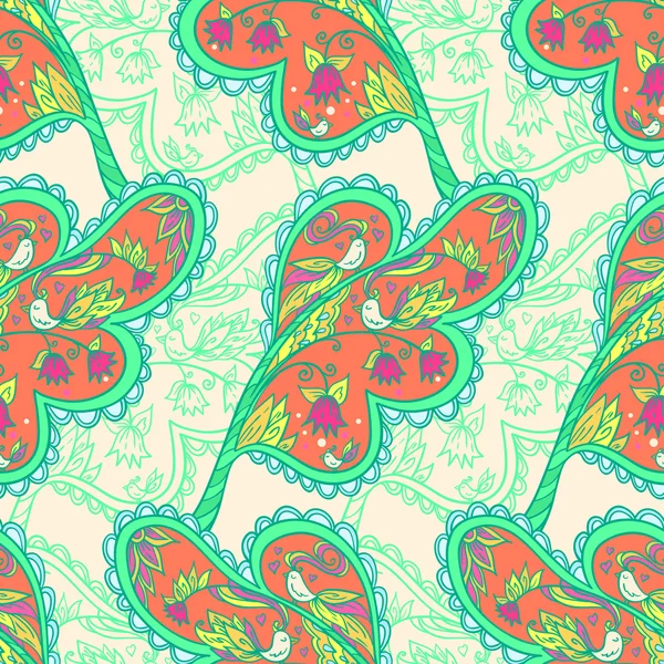 Modèle de feuille avec des oiseaux et des fleurs — Image vectorielle