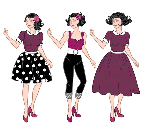 Vintage rockabilly chica — Vector de stock