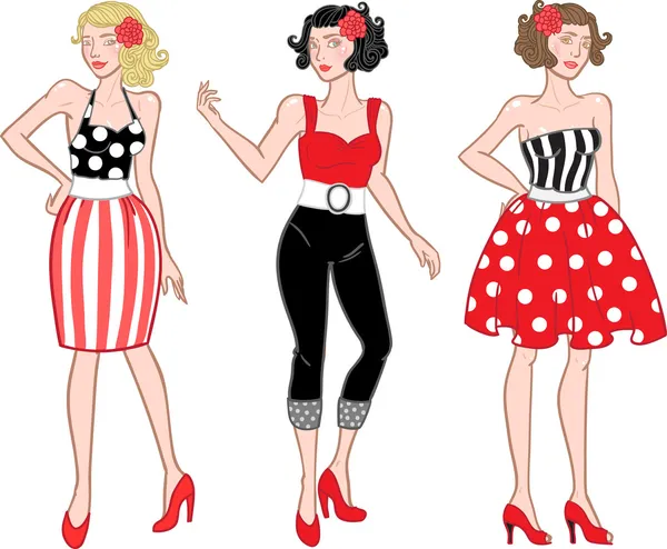 Vintage rockabilly niñas — Archivo Imágenes Vectoriales