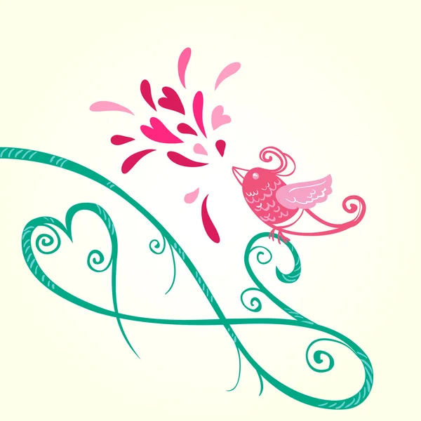 鳥と心の装飾 — ストックベクタ