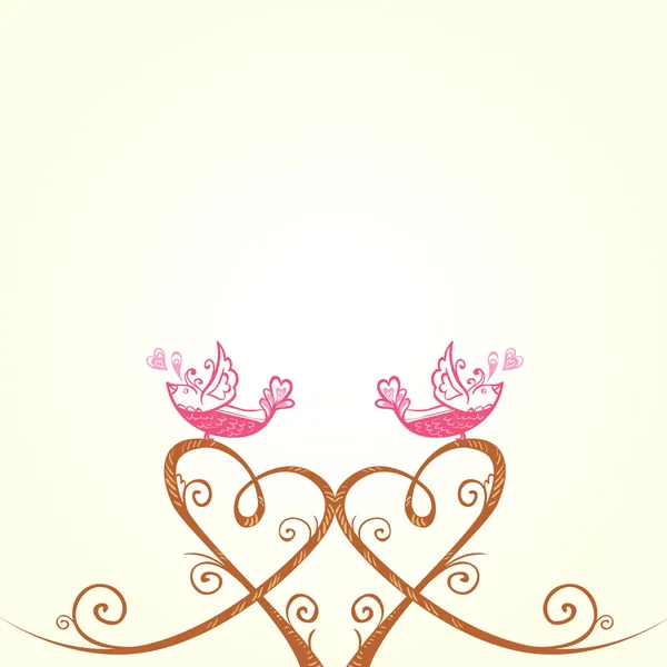 Decoración de aves y corazones — Vector de stock