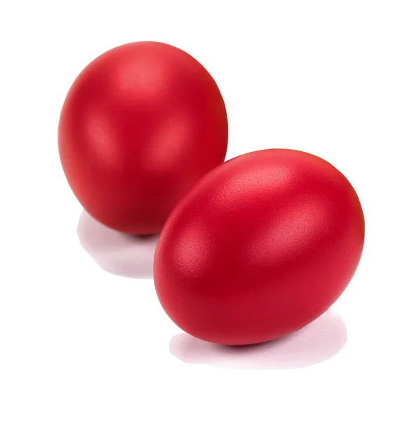 Two Shiny Easter Red Eggs Isolated White Background — Stock fotografie