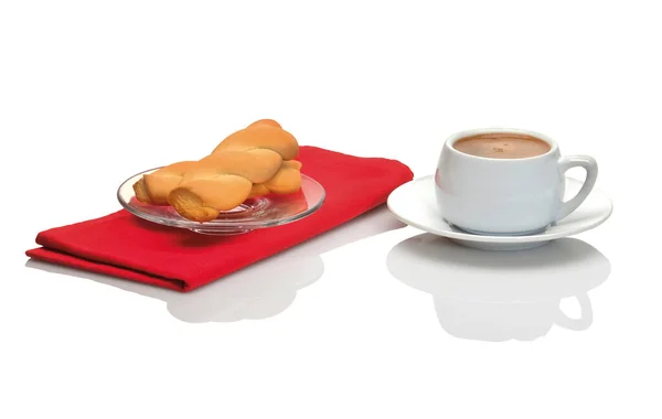 Cup Greek Coffee Traditional Vanilla Braid Biscuits White Background — ストック写真