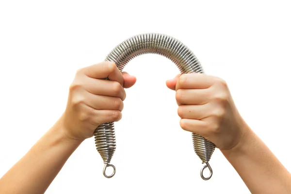 Hand pulling coil springs expander — Stock Photo, Image