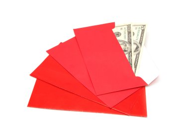 para dolar nakit banknot izole kırmızı zarf içinde