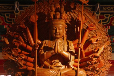 Guan yin bin el Ahşap oyma heykel