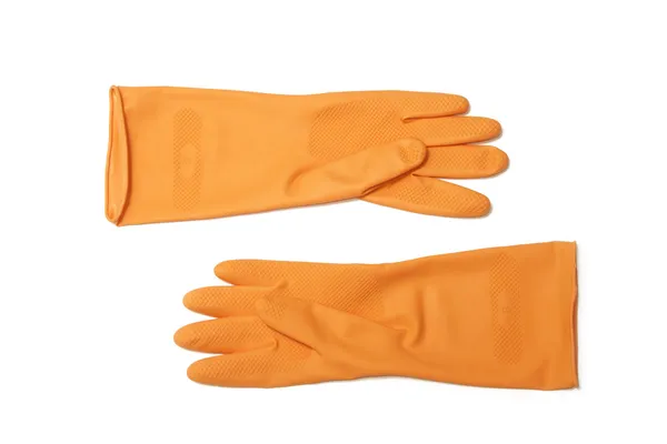 Orange rubber glove on white background — Stock Photo, Image