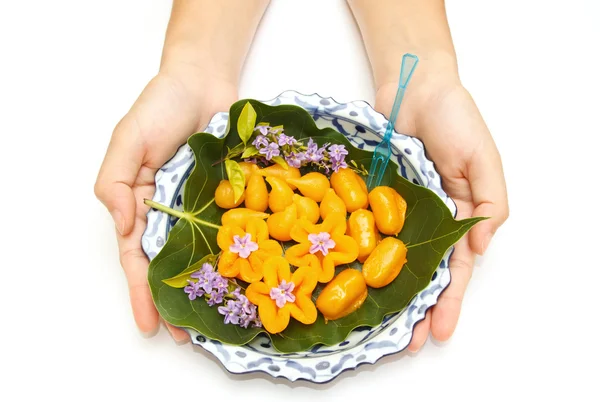 Thai dessert ,thai sweets on the lai-thai dish — Zdjęcie stockowe