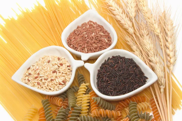 Pasta en rijst, groep koolhydraten producten — Stockfoto