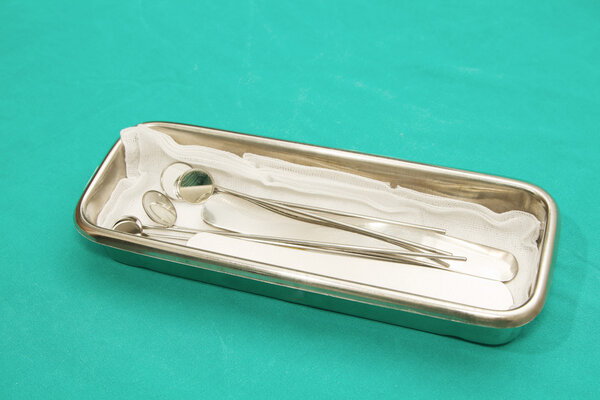 Dental mirror on sterile tray,dental equiment