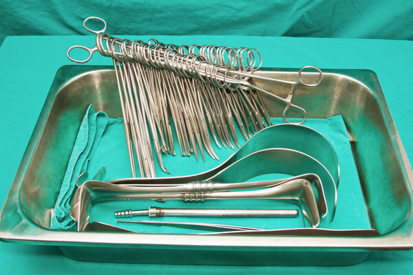 set of majar surgical instrument on sterile tray