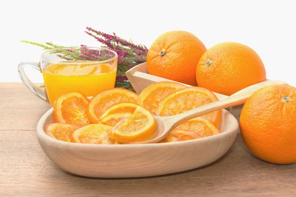 Naranja deshidratada seca y fresca con jugo — Foto de Stock