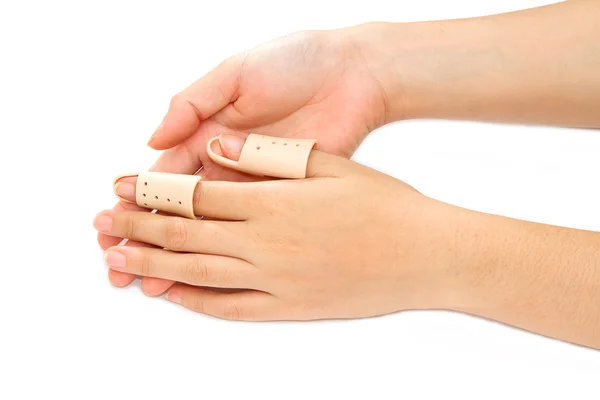 Broken Finger in a splint on white background — Stock Photo, Image