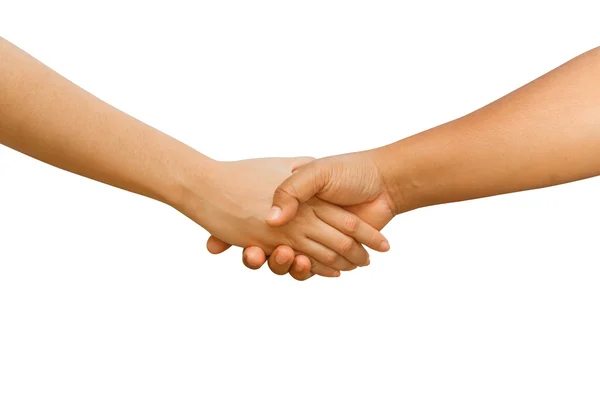 Shaking hands between man and woman — Stock Photo, Image