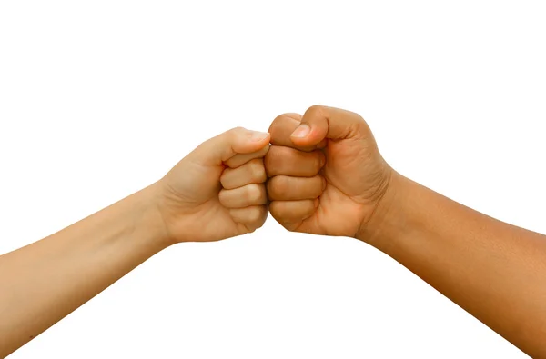 Female and male people giving a fist bump — Stock Photo, Image