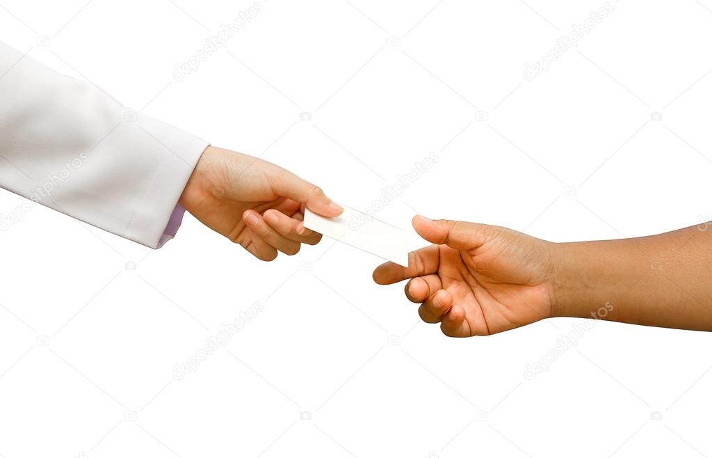 doctor giving a business card to a man