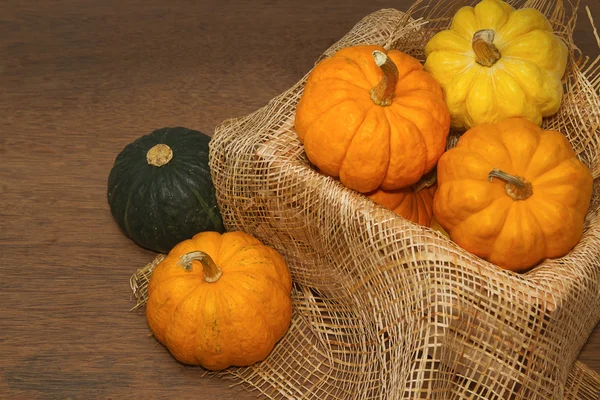 Small pumpkin in crate — Stock Photo, Image