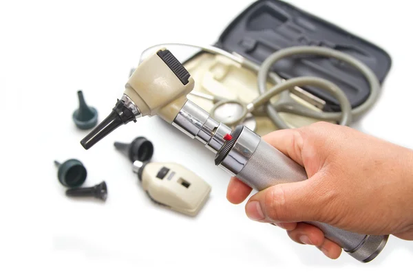 Otoscope és Opthalmoscope a fül szemvizsgálat, orvosi Berend — Stock Fotó