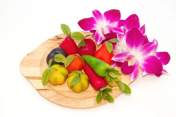 Deletable imitation frukter, thailändsk efterrätt med orkidé — Stockfoto