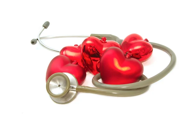 Red heart and a stethoscope — Stock Photo, Image