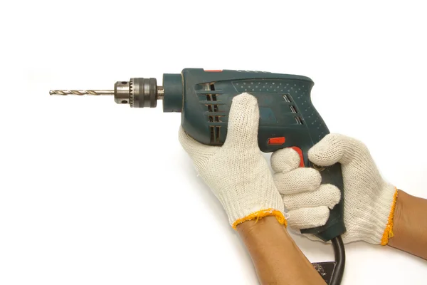 Carpenter's hand with electrical drill — Stock Photo, Image