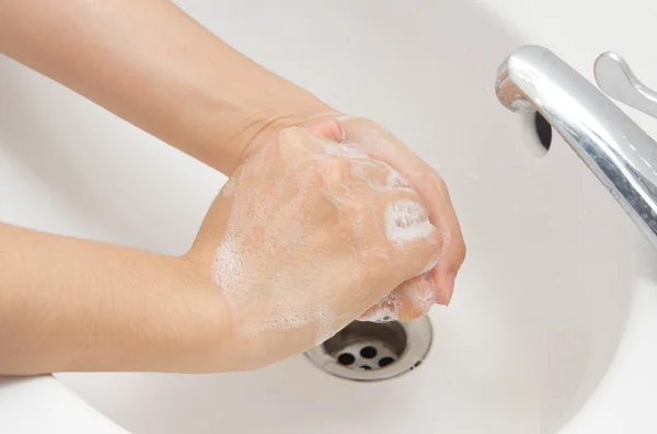 Washing of hands with soap ,hand hygiene — Stock Photo, Image