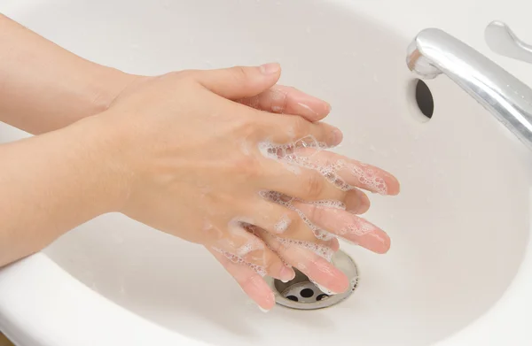 Washing of hands with soap ,hand hygiene — Stock Photo, Image