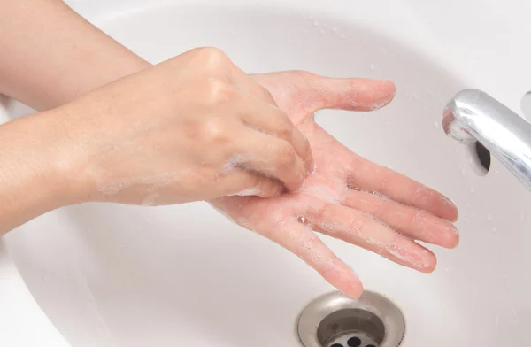 Washing of hands with soap ,hand hygiene — Stock Photo, Image