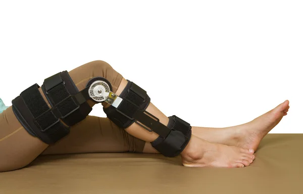 Adjustable angle knee brace support for leg or knee injury — Stock Photo, Image