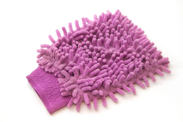 紫罗兰色洗车手套超细纤维汽车抛光 — 图库照片