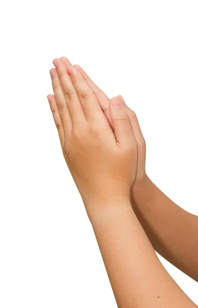 Woman hands hold hands together is symbol prayer and gratitude — Stock Photo, Image