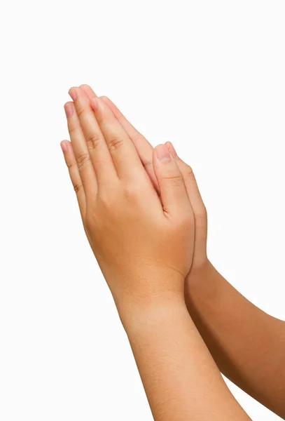 Woman hands hold hands together is symbol prayer and gratitude — Stock Photo, Image