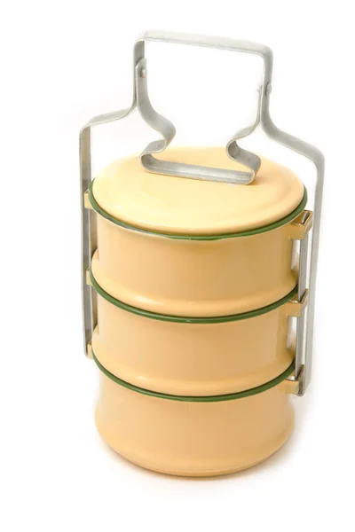 Yellow metal carrier tiffin, thai food carrier — Stock Photo, Image