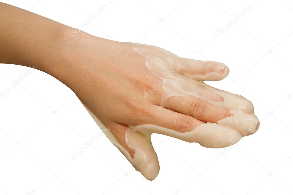 Spa tratamiento de manos y belleza, mano en baño de parafina