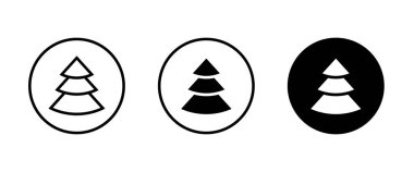 Noel ağacı. Düz dizaynlı ağaç simgesi. Xmas çizgi film geçmişi. Mutlu ladin köknarı. Kış illüstrasyonu beyaza izole edildi. Çam