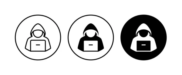 ノートパソコンのアイコンとコンピュータのハッカー スパイエージェントの検索記号 シンボル イラスト 編集可能なストローク 白に隔離されたフラットデザインスタイル — ストックベクタ