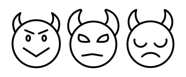 悪魔の顔のラインのアイコン 悪魔の顔のアイコンのボタン ベクトル シンボル イラスト 編集可能なストローク 白で隔離されたフラットデザインスタイル — ストックベクタ