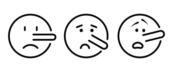 Pinocchio Emoji 长鼻梁 眉毛凸起 脸色发黄 撒谎的情绪 — 图库矢量图片