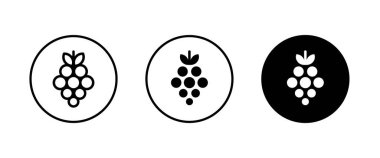 Üzüm Simgesi Gıda Meyveleri, üzüm salkımları düzenlenebilir vuruşlar, beyazı izole edilmiş düz tasarım tarzı