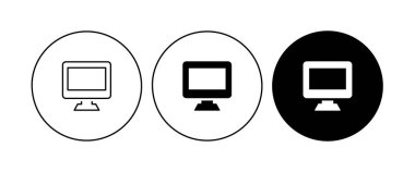 Monitör PC, Simge bilgisayar ekranı, mobil konsept işareti, sembol, vektör, illüstrasyon, düzenlenebilir vuruş için TV logosu, beyazı izole edilmiş düz tasarım biçimi