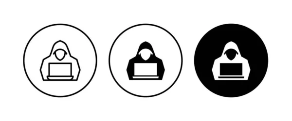ノートパソコンのアイコンとコンピュータのハッカー スパイエージェントの検索記号 シンボル イラスト 編集可能なストローク 白に隔離されたフラットデザインスタイル — ストックベクタ
