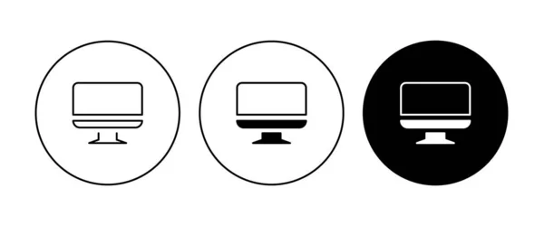 监视器Pc 图标电脑屏幕 移动概念标志 可编辑笔划 白色隔离平面设计风格等电视机标识 — 图库矢量图片