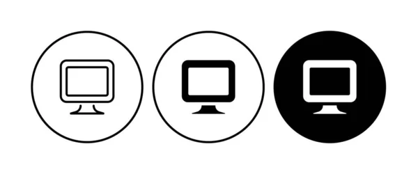 モニターPc アイコンコンピュータ画面 携帯電話のコンセプトサイン シンボル ベクトル イラスト 編集可能なストローク 白に隔離されたフラットデザインスタイルのテレビセットのロゴ — ストックベクタ