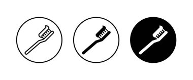 Diş fırçası ikonu, diş fırçası, ağız bakımı, ağız temizliği sembolü. Taze nefes vektörü, işaret, sembol, logo, illüstrasyon, düzenlenebilir vuruş, beyazı izole edilmiş düz tasarım biçimi