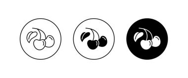 Kiraz çizgisi simgesi, vektör meyve çizimi, taze sağlıklı kiraz sembolü, logo, illüstrasyon, düzenlenebilir vuruş, düz tasarım tarzı beyaz üzerine izole edilmiş.