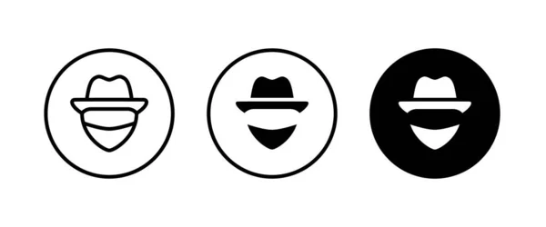 头戴帽子图标的神像人 特勤人员 间谍人图标想要的按钮 可编辑笔画 白色隔离的平面设计风格 — 图库矢量图片