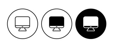 Monitör PC, Simge bilgisayar ekranı, mobil konsept işareti, sembol, vektör, illüstrasyon, düzenlenebilir vuruş için TV logosu, beyazı izole edilmiş düz tasarım biçimi