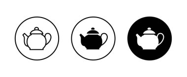 Sıcak içecek tabelası. Kahve demliği ikonu. Çay bardağı kupası. Çaydanlık, çaydanlık. Çaydanlık simgeleri düğmesi, vektör, işaret, sembol, logo, illüstrasyon, düzenlenebilir vuruş, düz tasarım biçimi beyaz doğrusal piktogram üzerinde izole edilmiş