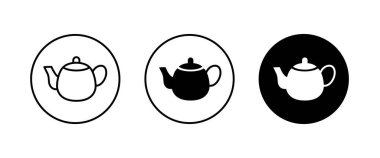 Sıcak içecek tabelası. Kahve demliği ikonu. Çay bardağı kupası. Çaydanlık, çaydanlık. Çaydanlık simgeleri düğmesi, vektör, işaret, sembol, logo, illüstrasyon, düzenlenebilir vuruş, düz tasarım biçimi beyaz doğrusal piktogram üzerinde izole edilmiş