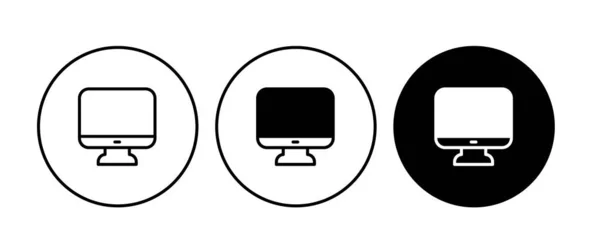 监视器Pc 图标电脑屏幕 移动概念标志 可编辑笔划 白色隔离平面设计风格等电视机标识 — 图库矢量图片